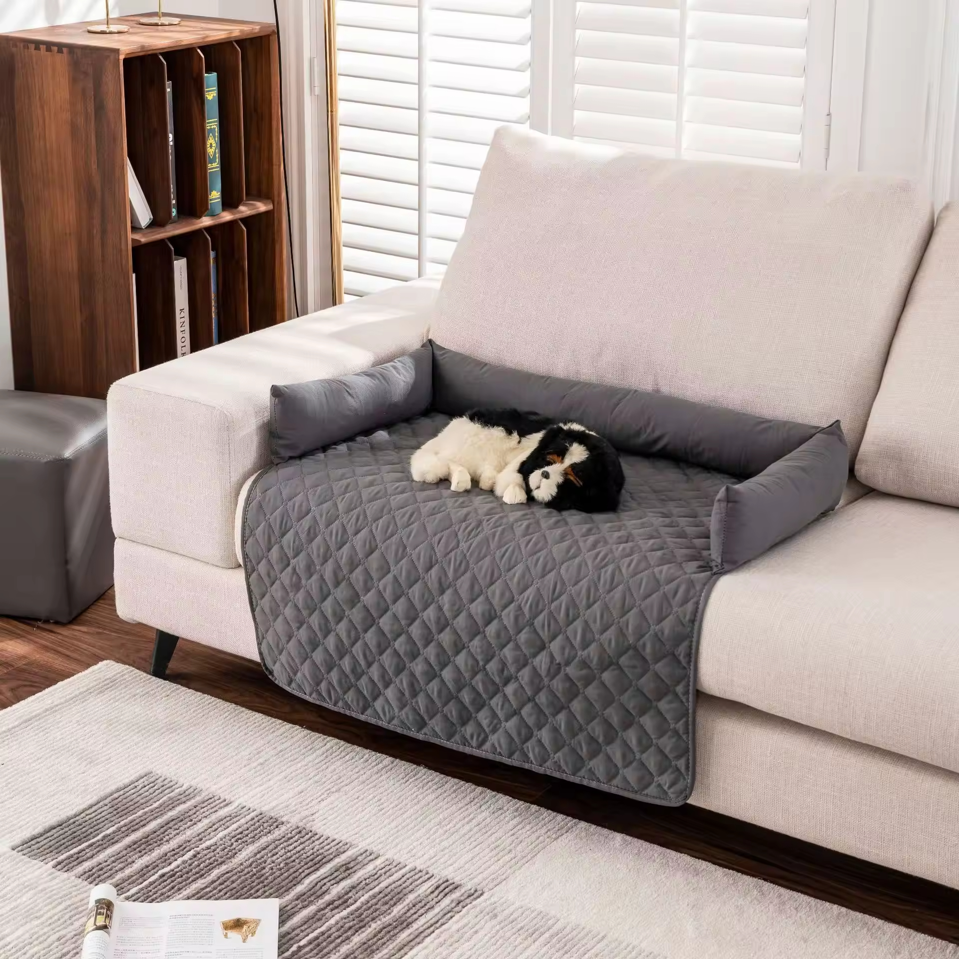 Wholesale Manufacturer Pet Supplier Grid Design Large Dog Sofa Bed