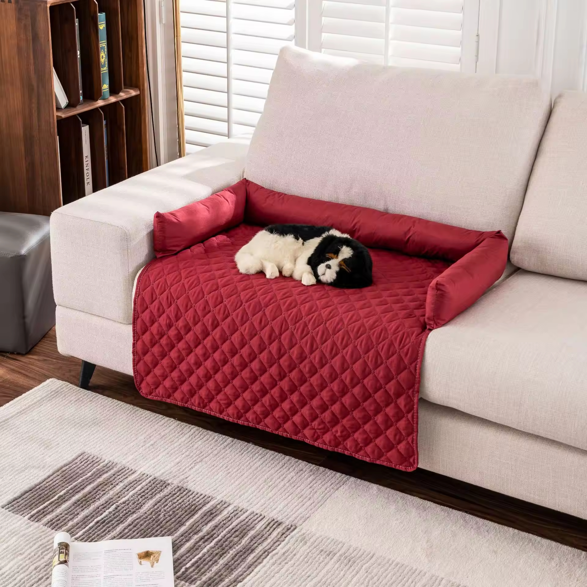 Wholesale Manufacturer Pet Supplier Grid Design Large Dog Sofa Bed