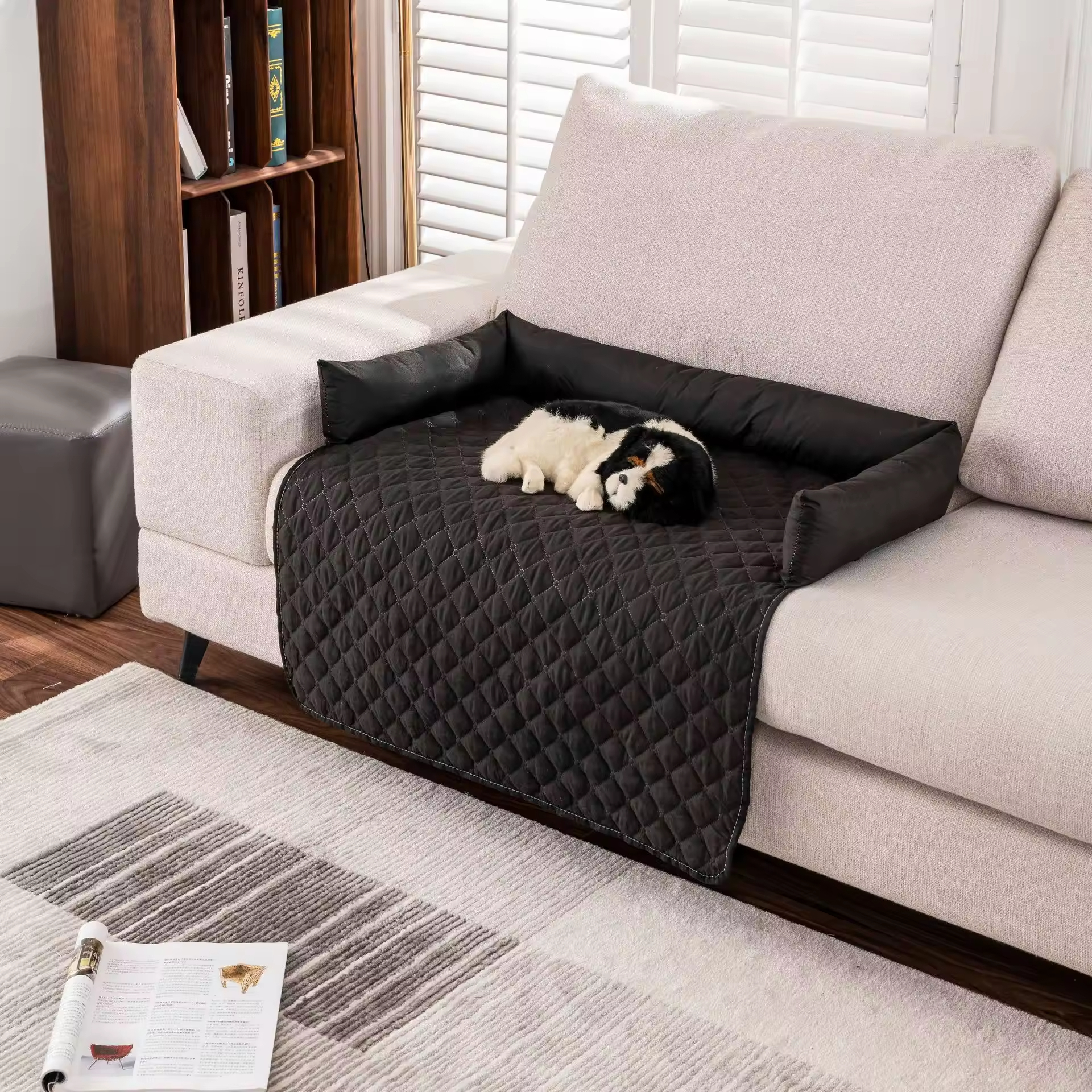 Wholesale Manufacturer Pet Supplier Grid Design Large Dog Sofa Bed