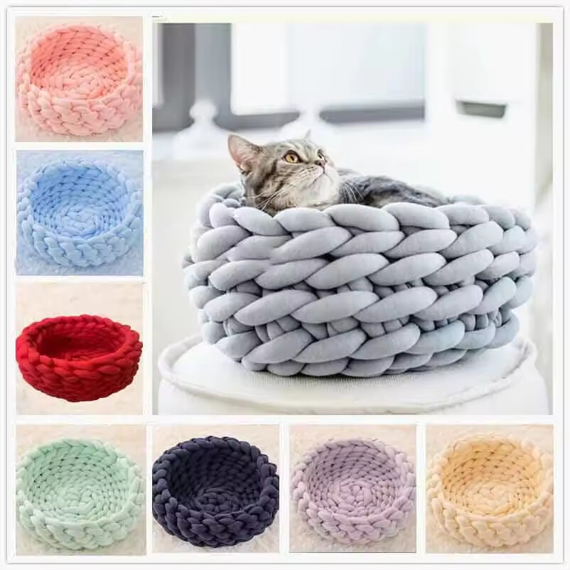Wholesale Manufacturer Custom Logo Round Pet Product Weaving Small Dog Bed for Cats