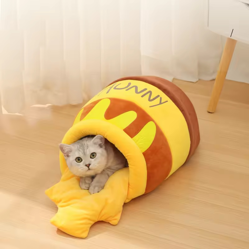 Honey Jar Design Short Plush Cat Cave Bed