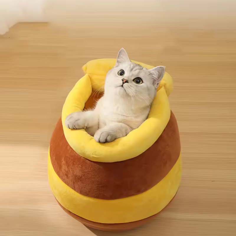 Honey Jar Design Short Plush Cat Cave Bed