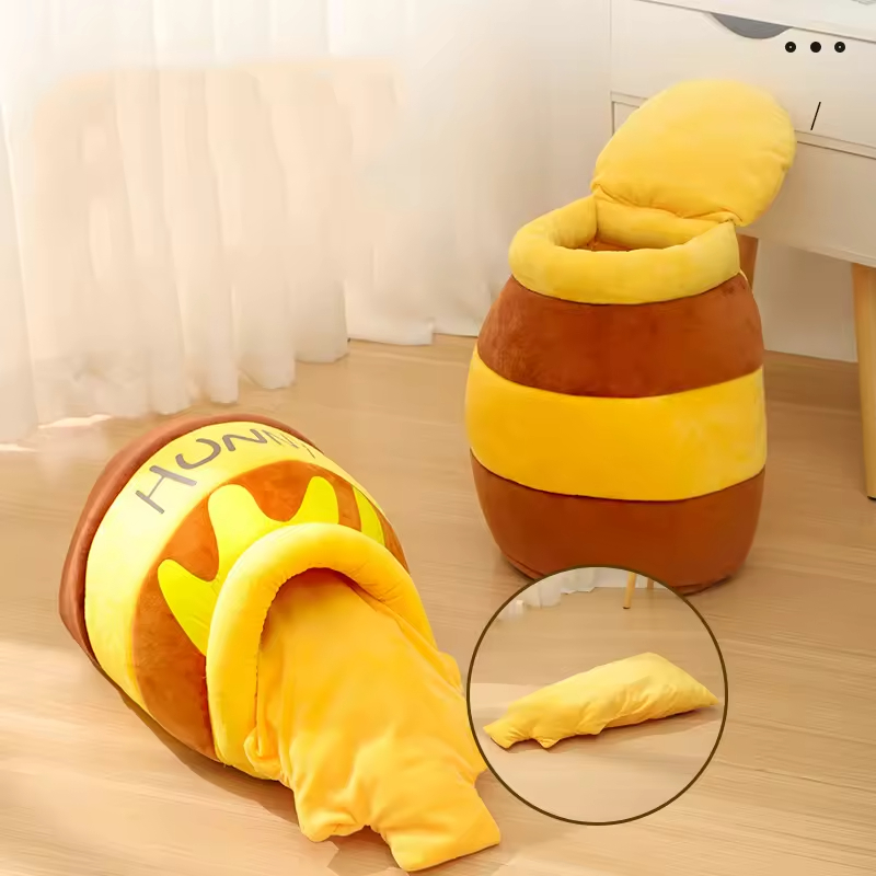 Honey Jar Design Short Plush Cat Cave Bed