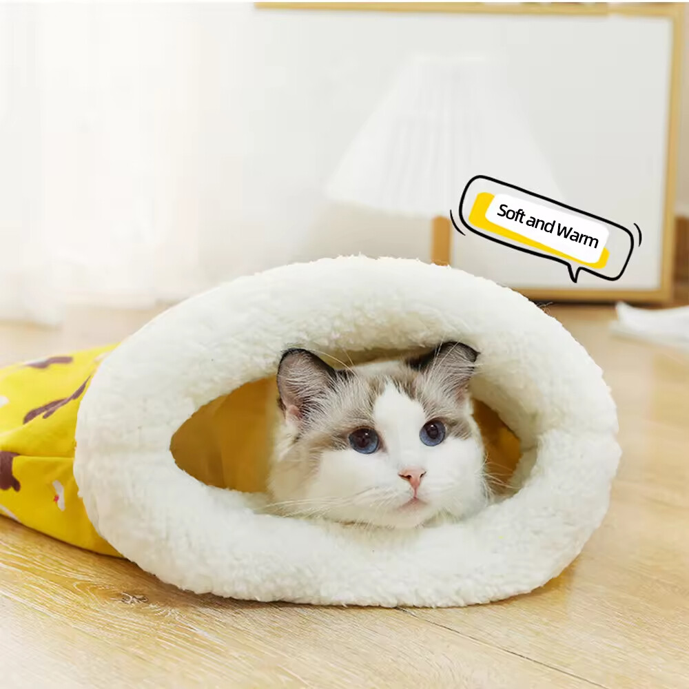 Semi-Closed Warm Short Plush Cat Sleeping Bag