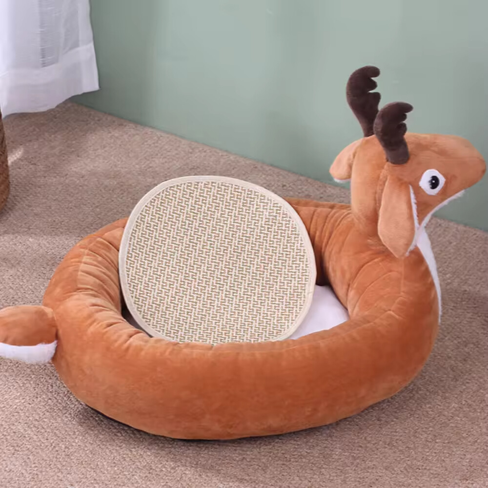 Soft Short Plush Cute Deer Design Small Dog Cat Beds for Indoor Cats