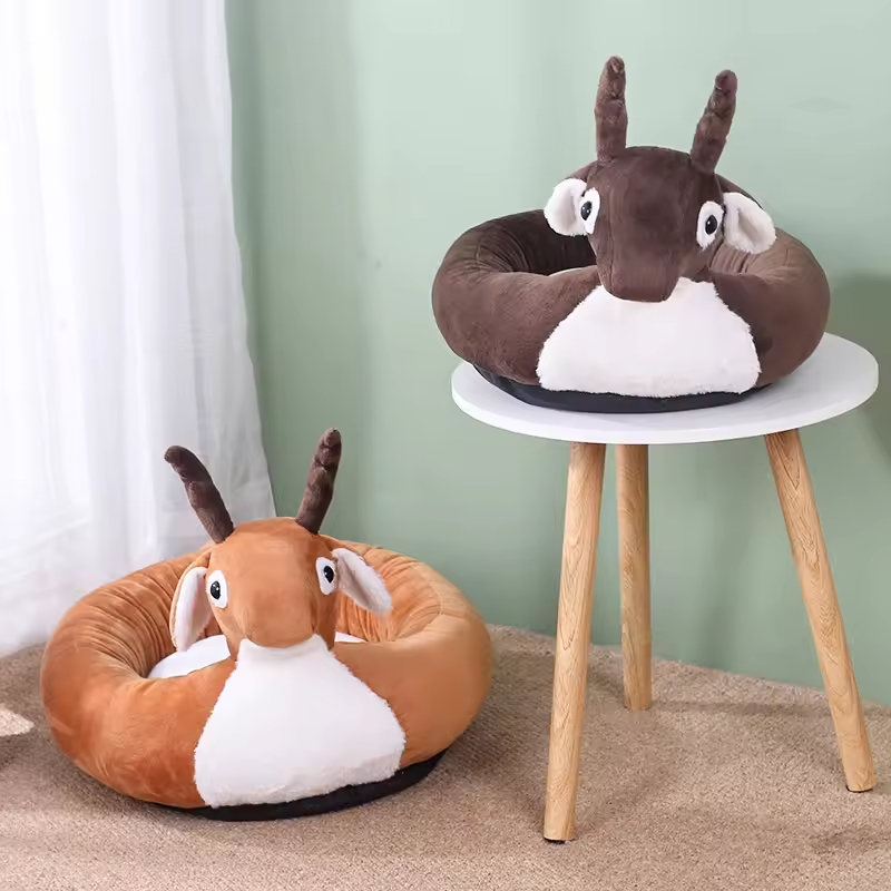 Soft Short Plush Cute Deer Design Small Dog Cat Beds for Indoor Cats