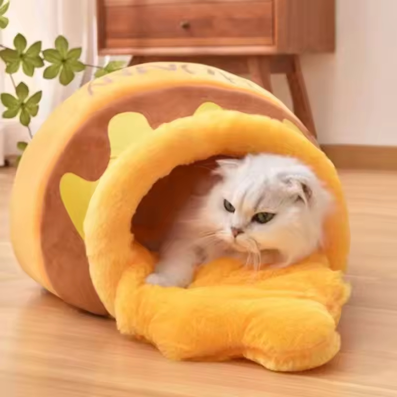 Honey Jar Design Short Plush Cat Cave Beds