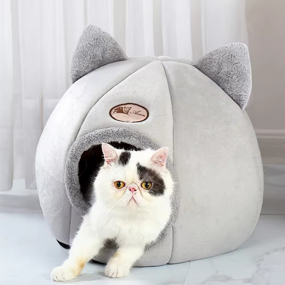 Cute Design Warm Custom Logo Plush Cat Cave Bed