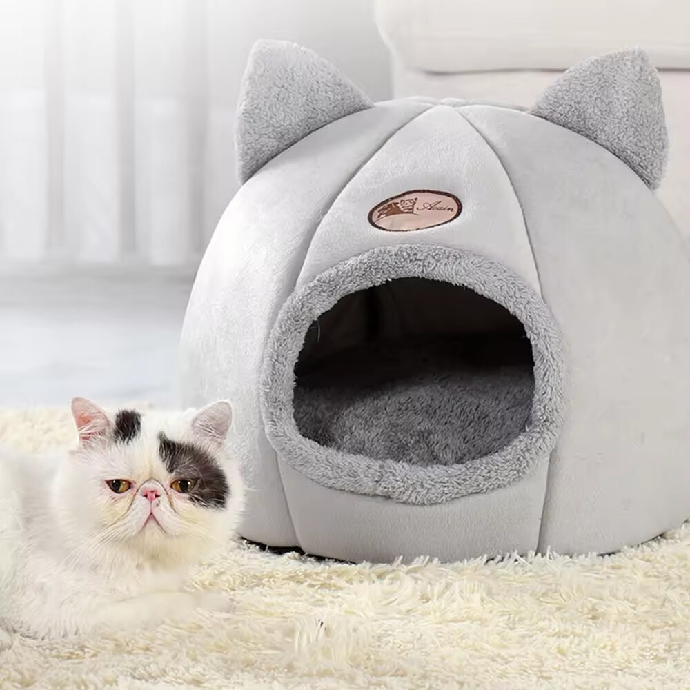 Cute Design Warm Custom Logo Plush Cat Cave Bed