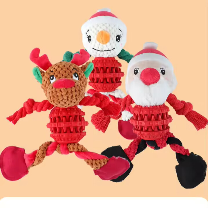Christmas Dog Rope Tpr Short Plush Toys