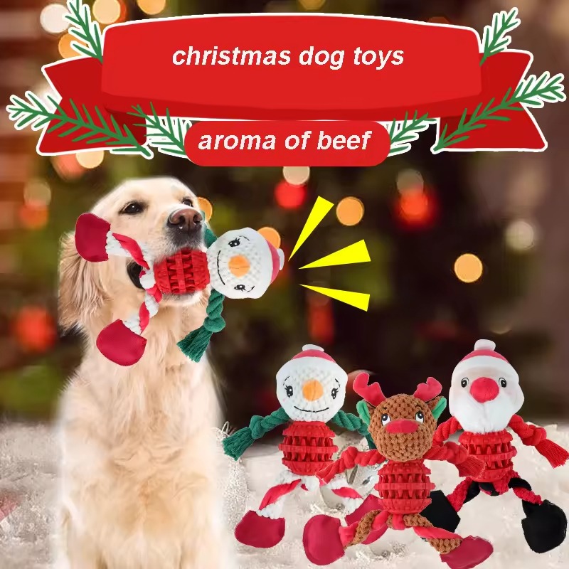 Christmas Dog Rope Tpr Short Plush Toys