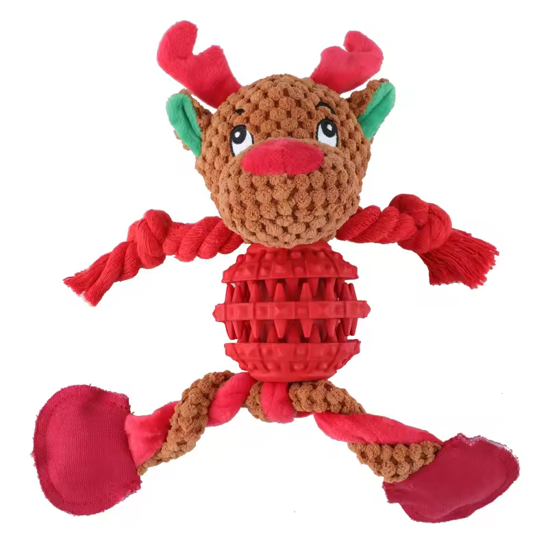 Christmas Dog Rope Tpr Short Plush Toys