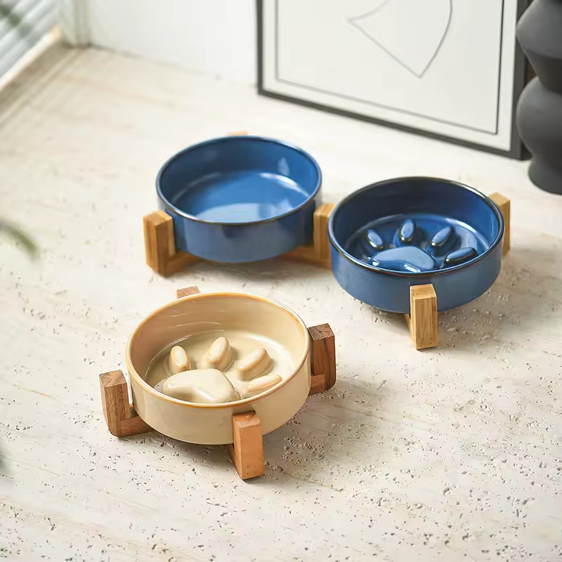 Elevated Slow Feeder Cat Dog Bowl Ceramic
