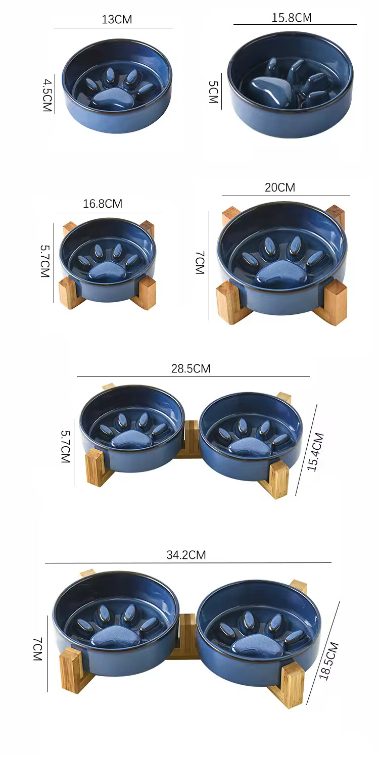 Elevated Slow Feeder Cat Dog Bowl Ceramic