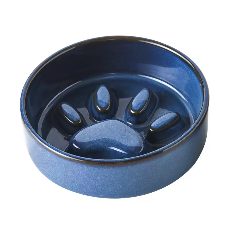 Elevated Slow Feeder Cat Dog Bowl Ceramic