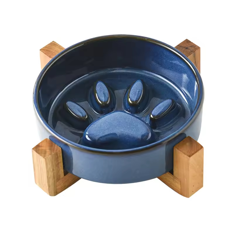 Elevated Slow Feeder Cat Dog Bowl Ceramic