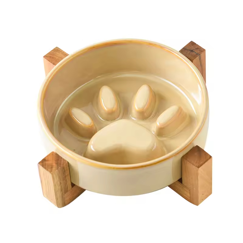 Elevated Slow Feeder Cat Dog Bowl Ceramic