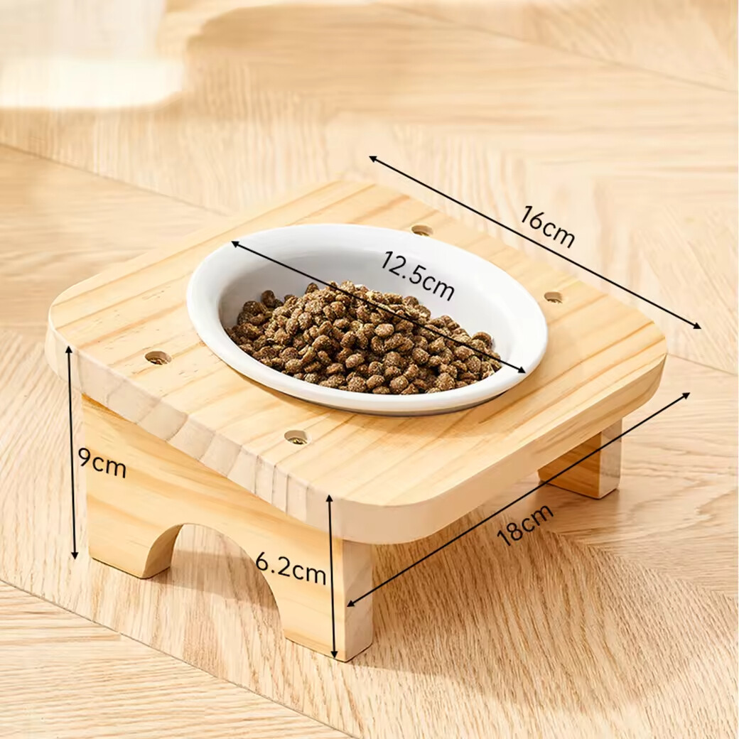 Wooden Ceramic Detachable Cat Dog Bowl Elevated