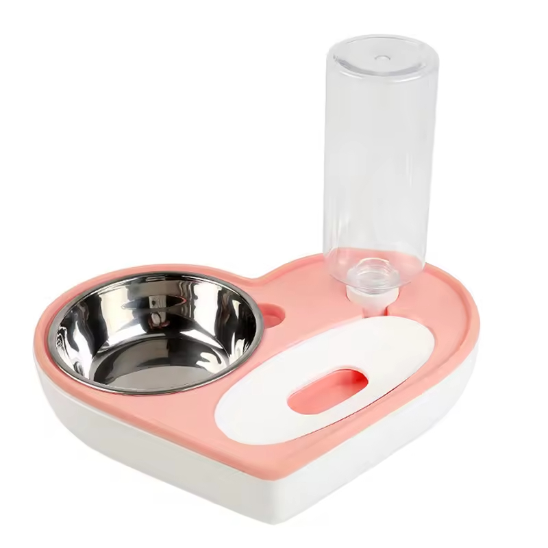 Love Shape Plastic Bottle Stainless Steel Pet Bowls & Feeders