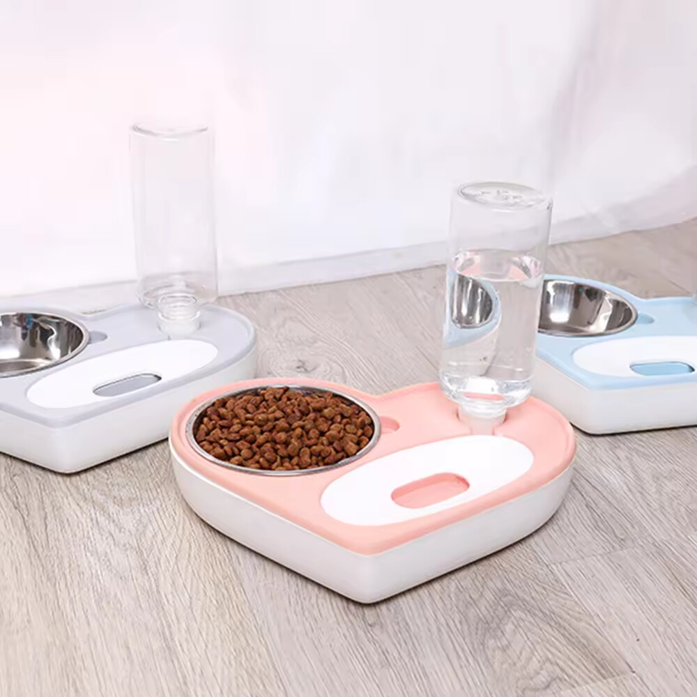 Love Shape Plastic Bottle Stainless Steel Pet Bowls & Feeders