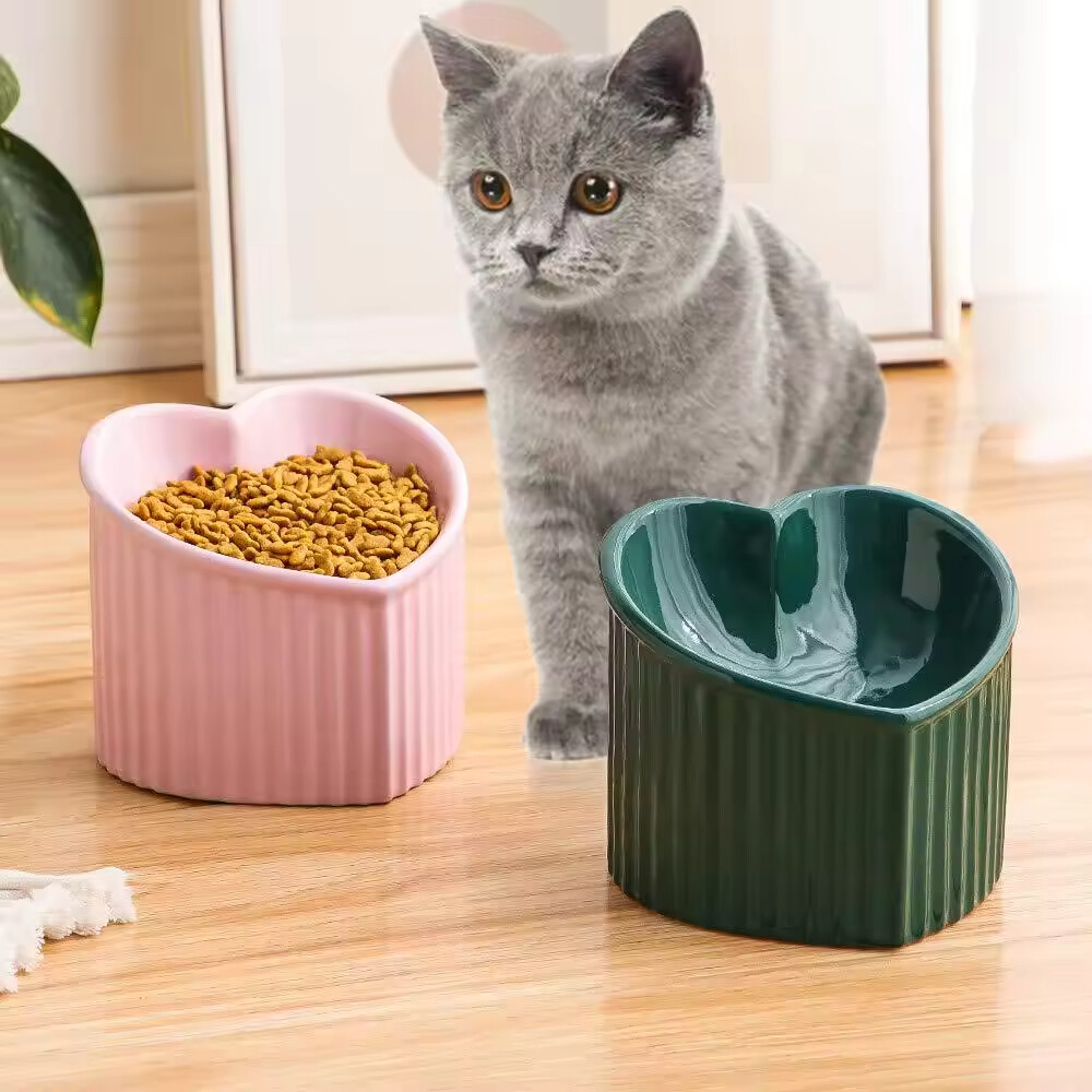 Heart Design Ceramic Cat Food Bowl