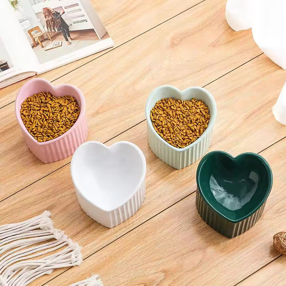 Heart Design Ceramic Cat Food Bowl