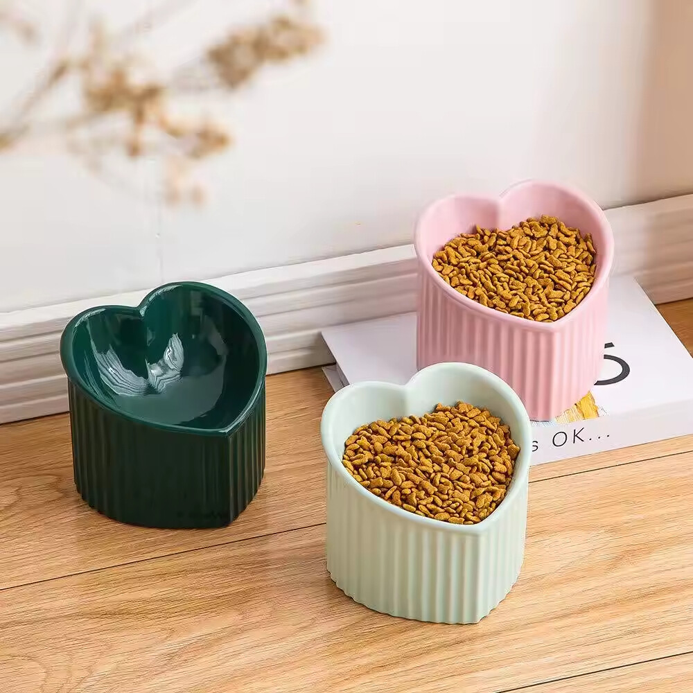 Heart Design Ceramic Cat Food Bowl