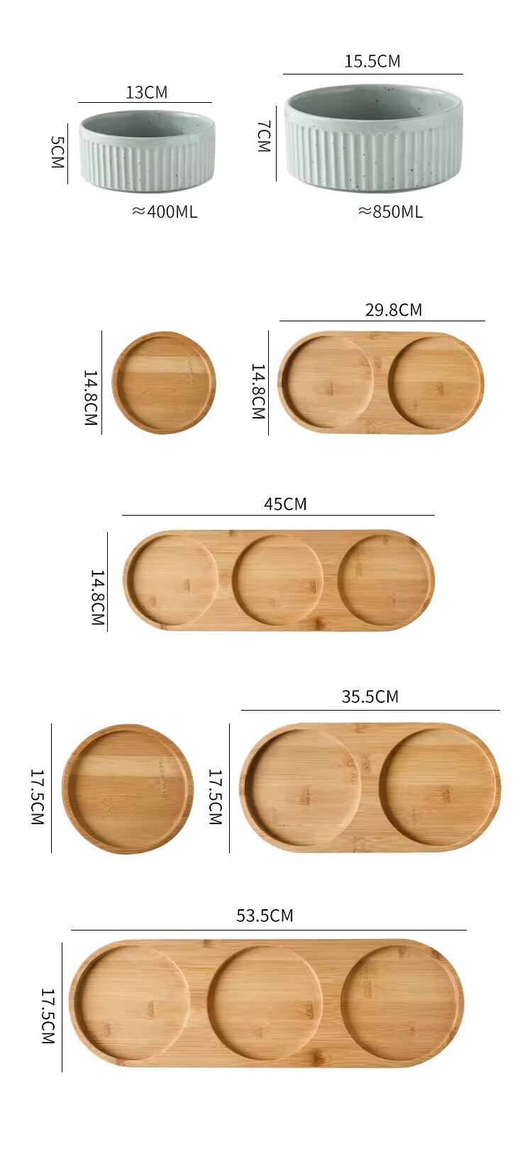 Vertical Grain Ceramic Wooden Frame Pet Cat Dog Food Bowl