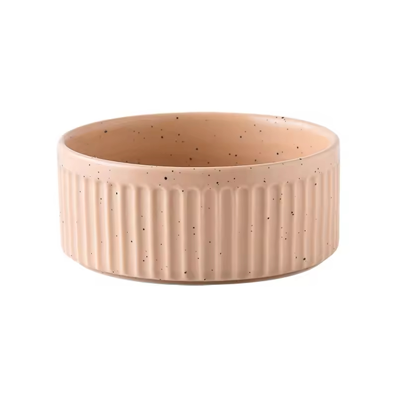 Vertical Grain Ceramic Wooden Frame Pet Cat Dog Food Bowl