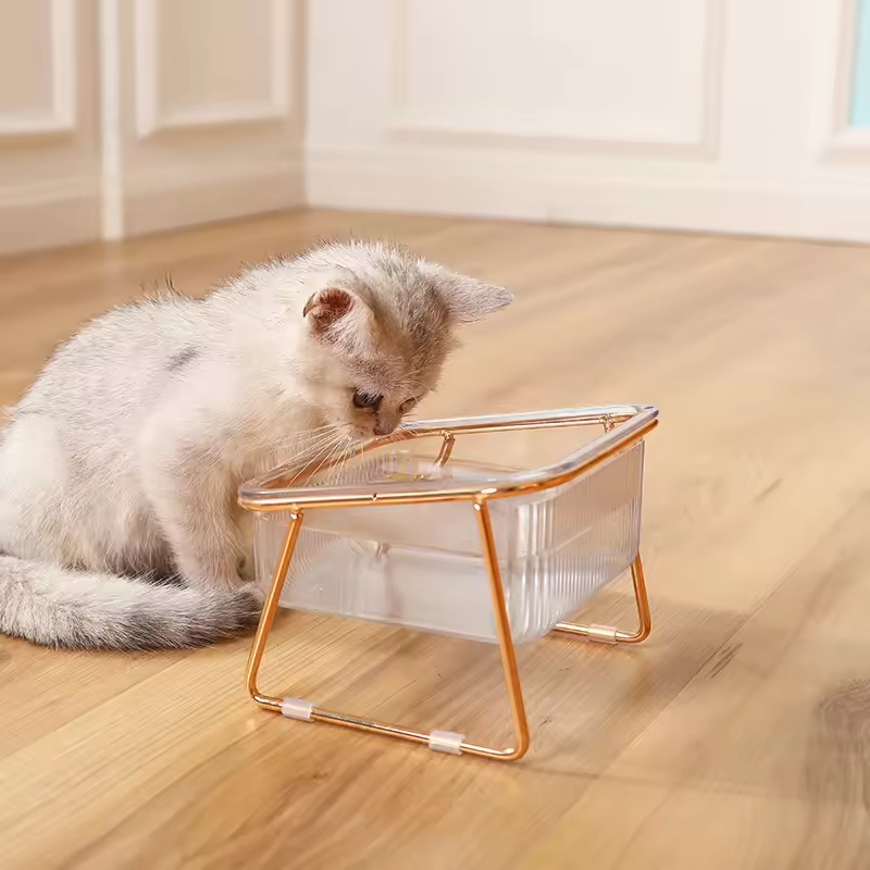Transparency Bevelled Plastic Cat Pet Dog Two Bowls