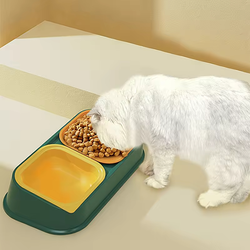 Detachable Plastic Stainless Steel Cat Pet Dog Two Bowls