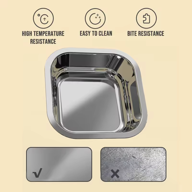 Detachable Plastic Stainless Steel Cat Pet Dog Two Bowls