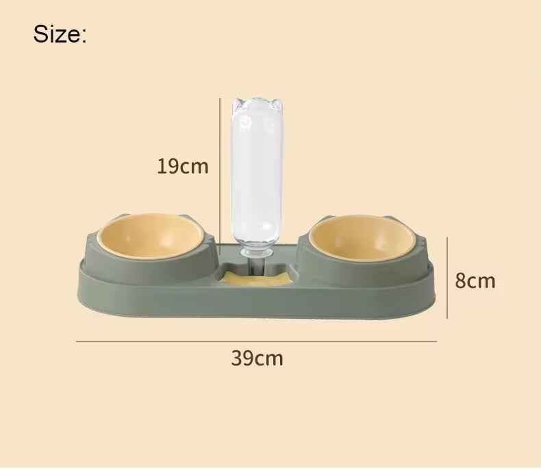 Plastic Dog Two Bowls with Water Bottle Dispenser