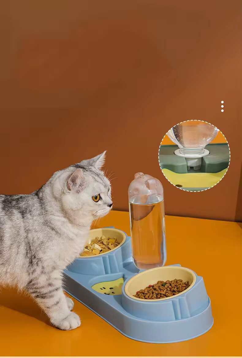 Plastic Dog Two Bowls with Water Bottle Dispenser