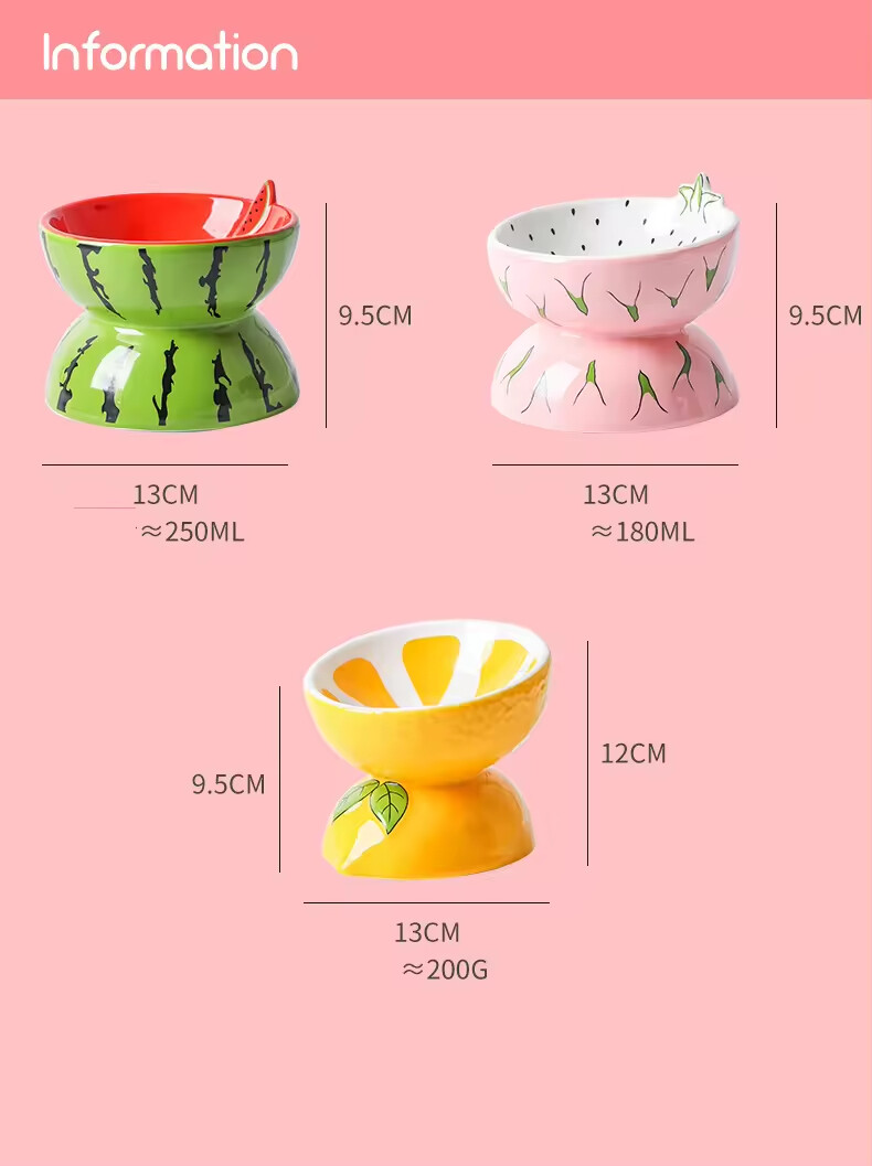 Ceramic Dog Cat Bowl Fruit Design