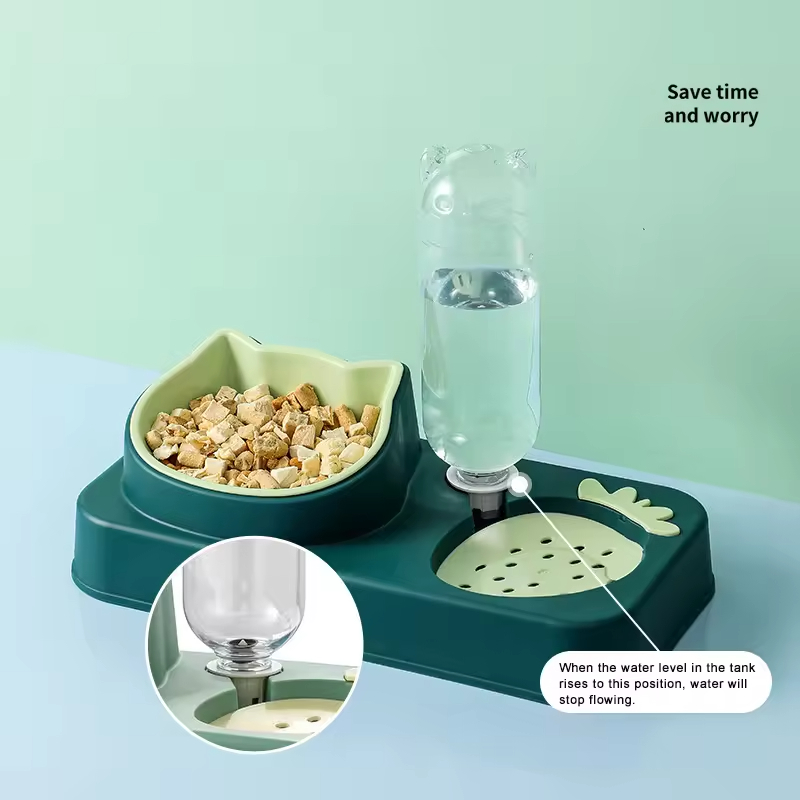 Plastic Dog Bowl with Water Bottle Dispenser