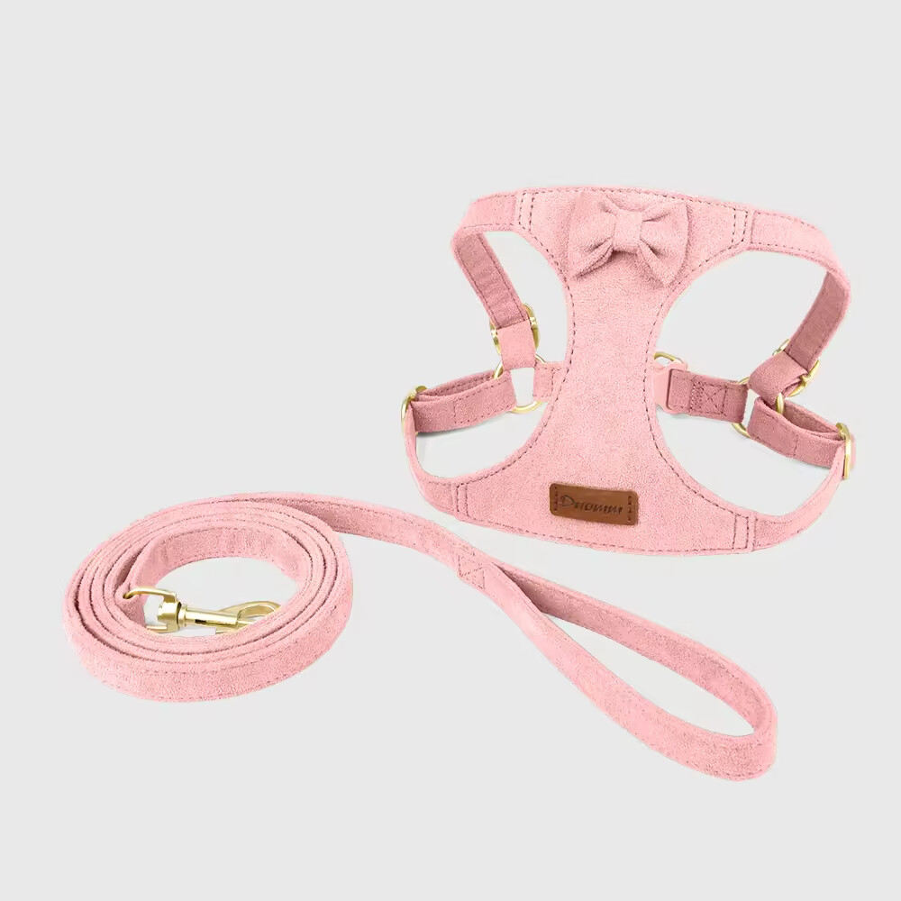 Fawn Velvet Custom Logo Dog Collar and Leash Harness Set