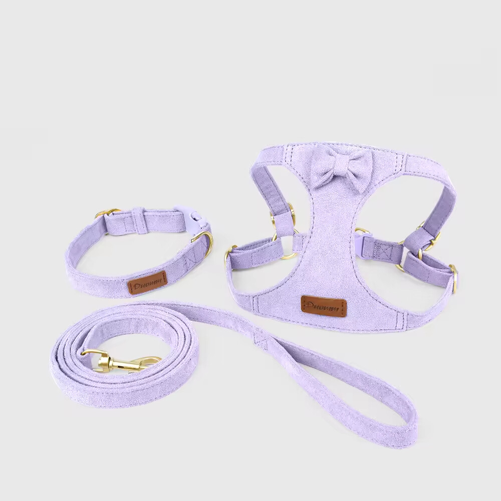 Fawn Velvet Custom Logo Dog Collar and Leash Harness Set