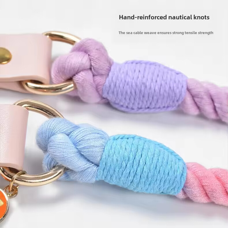 PU Leather Woven Rope Colorful Custom Logo Dog Collar and Leash Set
