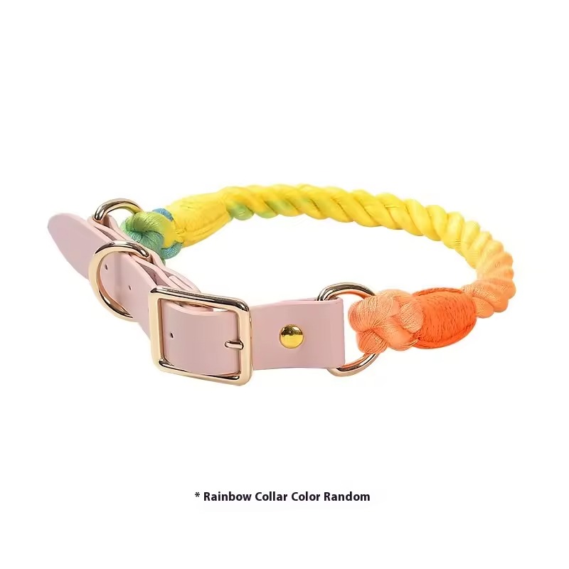 PU Leather Woven Rope Colorful Custom Logo Dog Collar and Leash Set