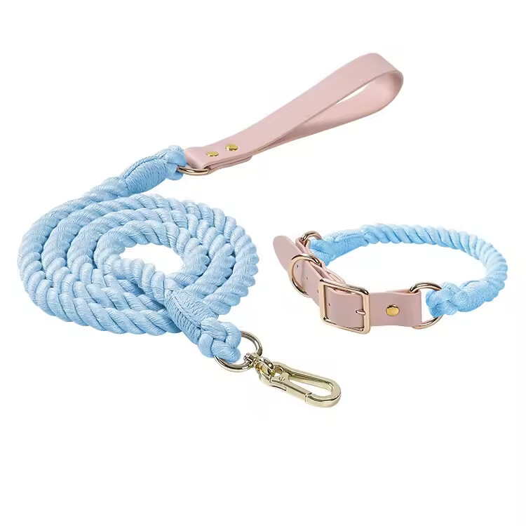 PU Leather Woven Rope Colorful Custom Logo Dog Collar and Leash Set