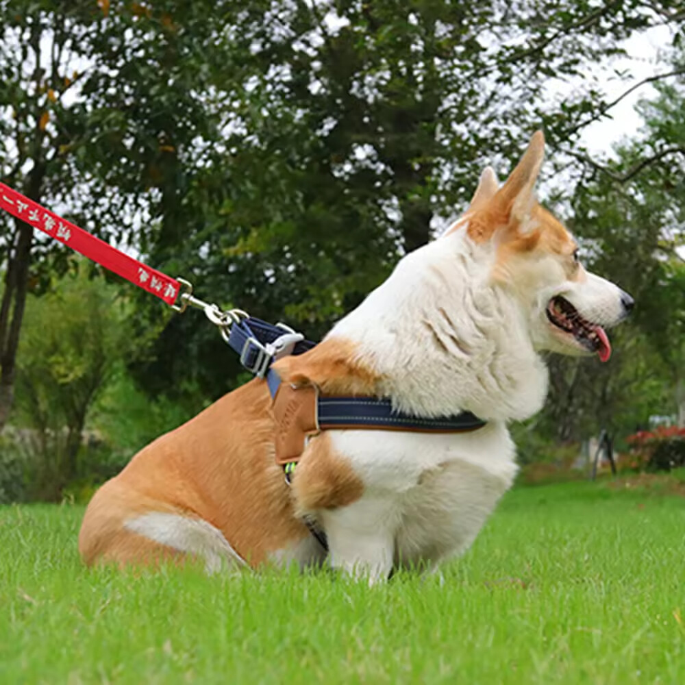 Reflective Stripe Leather Dog Harness Sheepskin Fabric