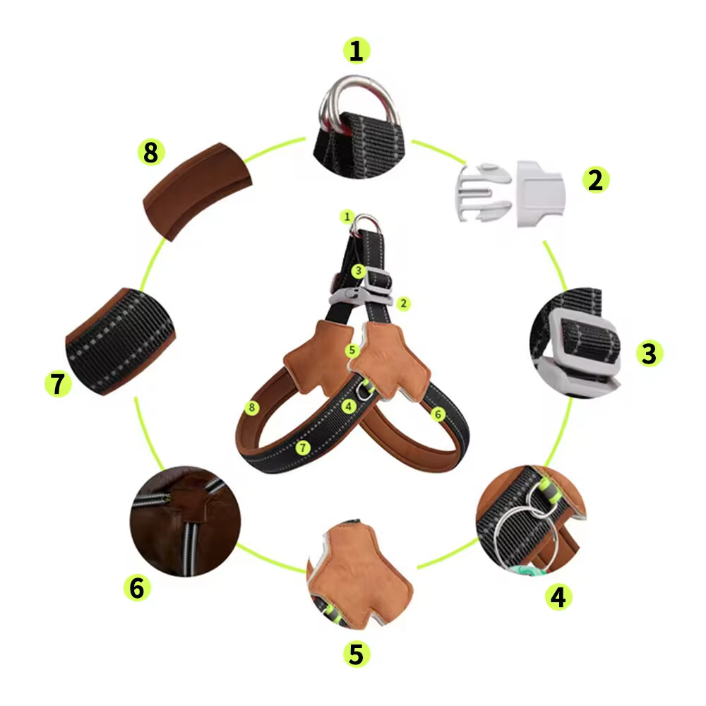 Reflective Stripe Leather Dog Harness Sheepskin Fabric