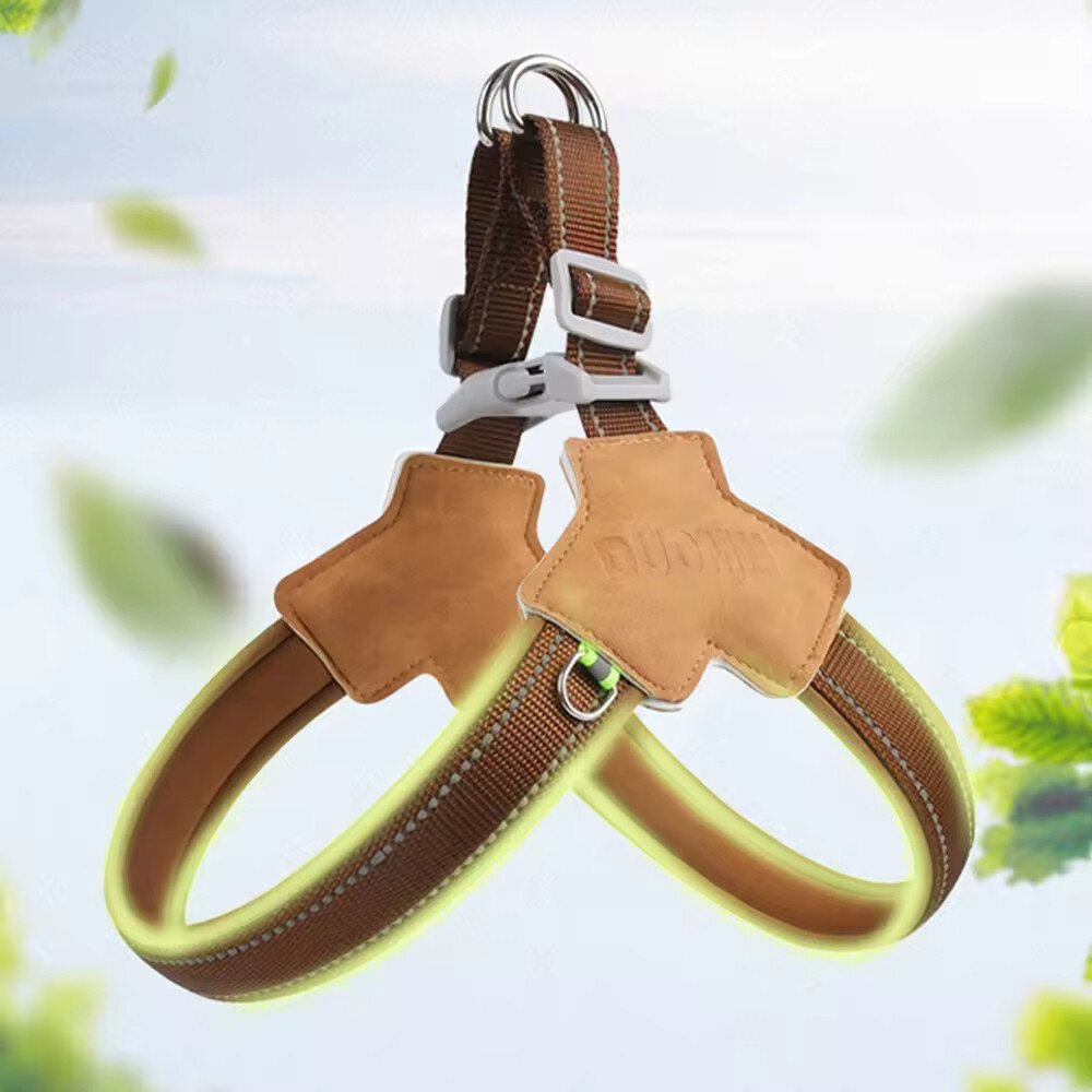 Reflective Stripe Leather Dog Harness Sheepskin Fabric