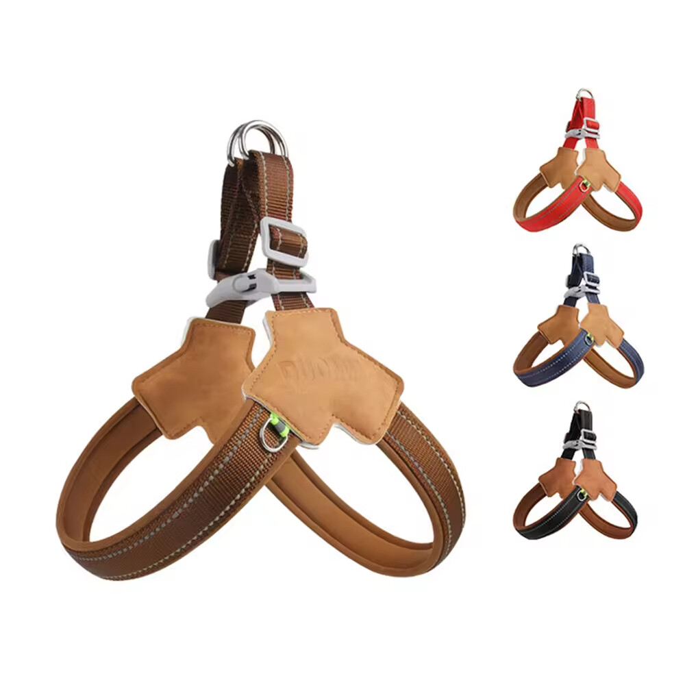 Reflective Stripe Leather Dog Harness Sheepskin Fabric