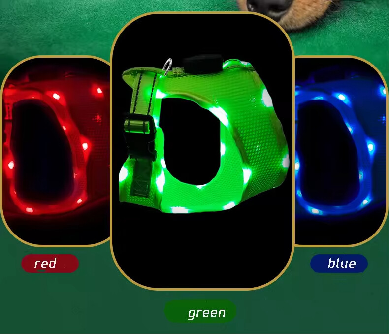 Outdoor Blue Red Green Breathable Dog Harness Led