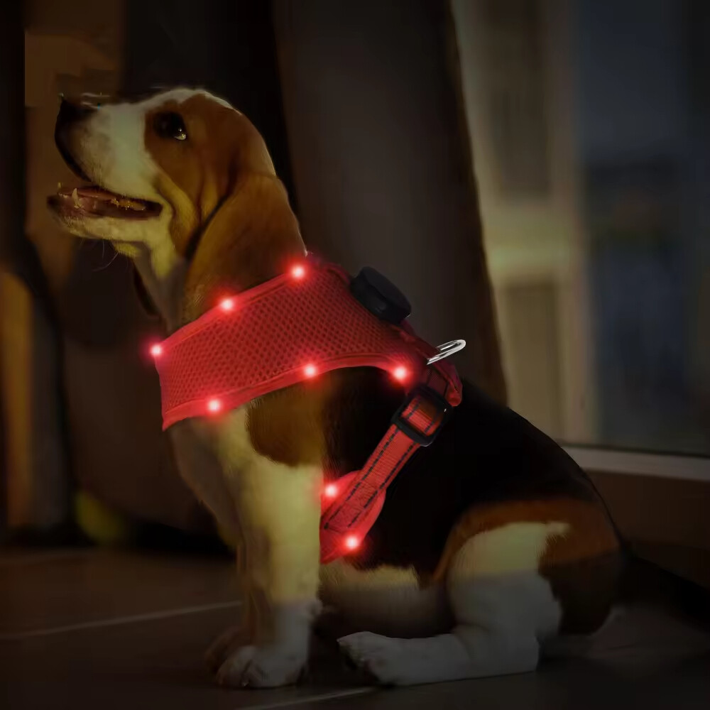 Outdoor Blue Red Green Breathable Dog Harness Led