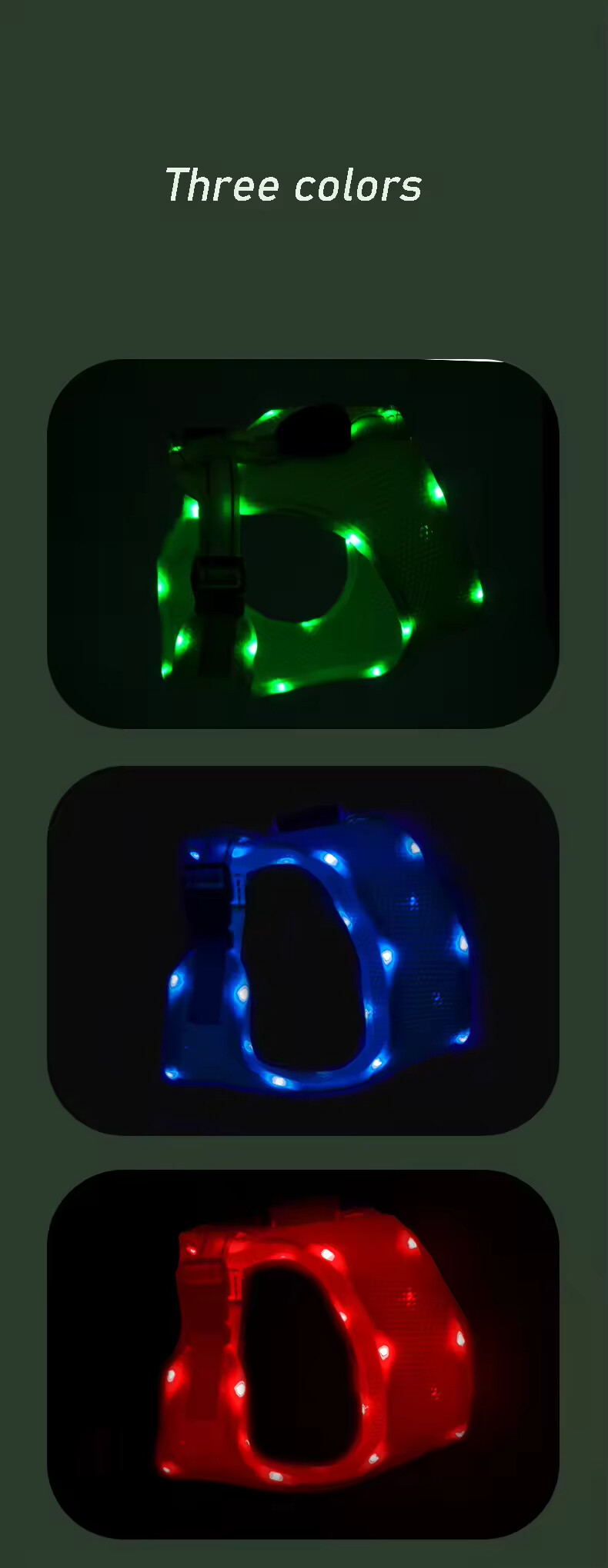 Outdoor Blue Red Green Breathable Dog Harness Led