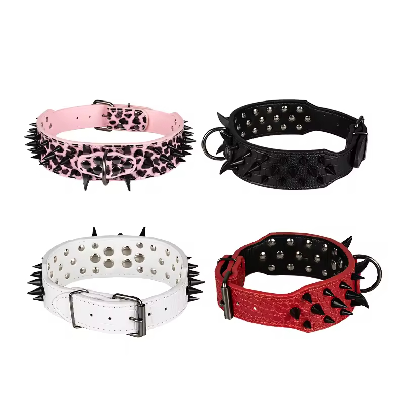 Multi-colors Leather Dog Collar Spike Design