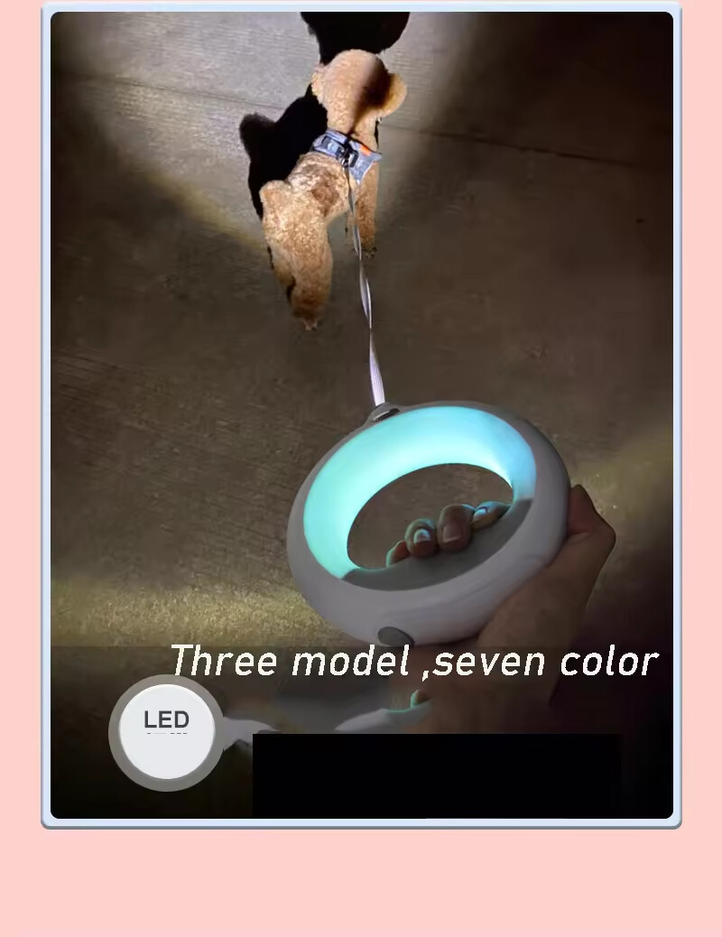 Round Led Retractable Dog Leash with Biodegradable Poop Bag